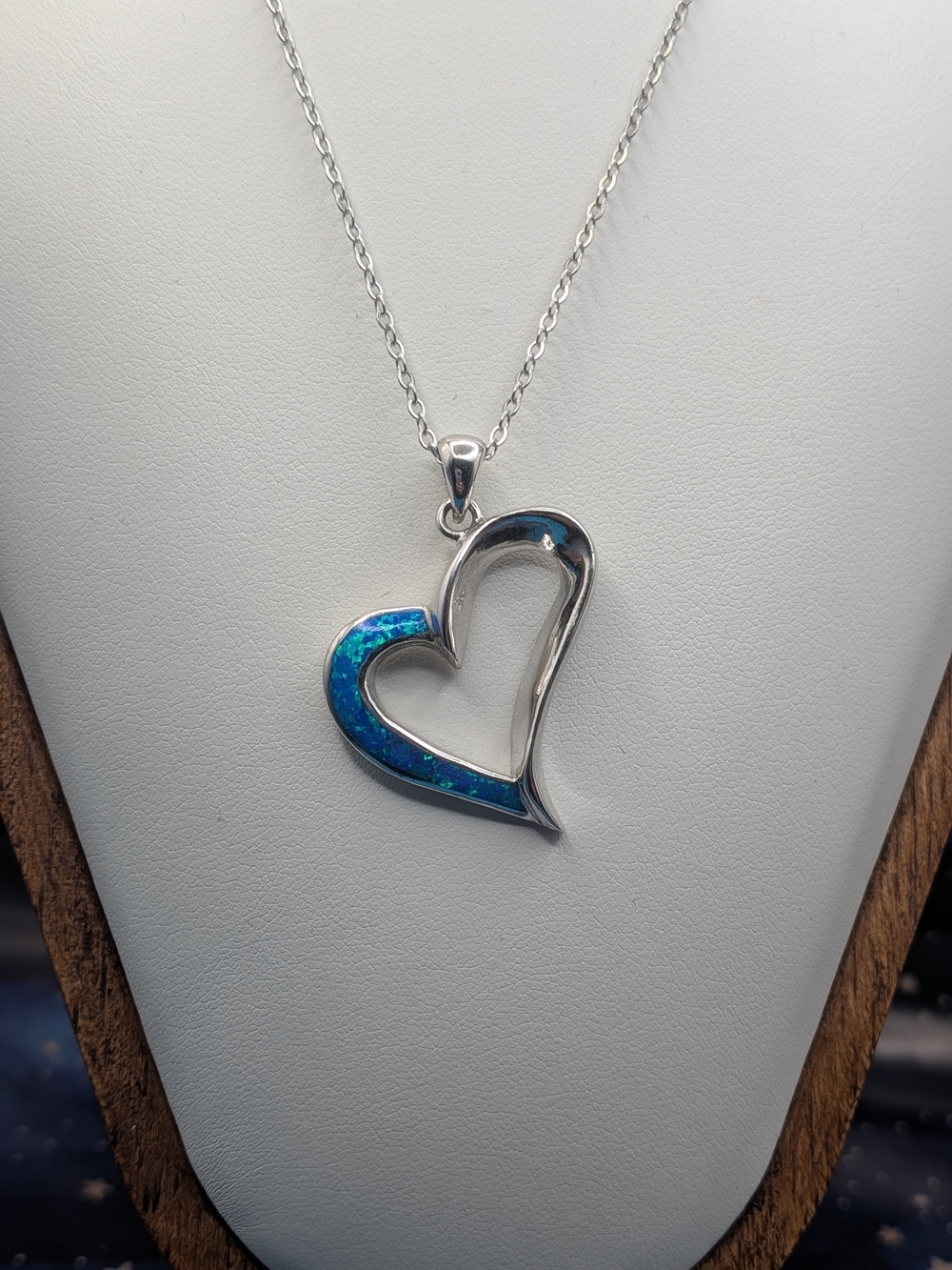 Sterling Silver Blue Opal Heart Pendant Necklace